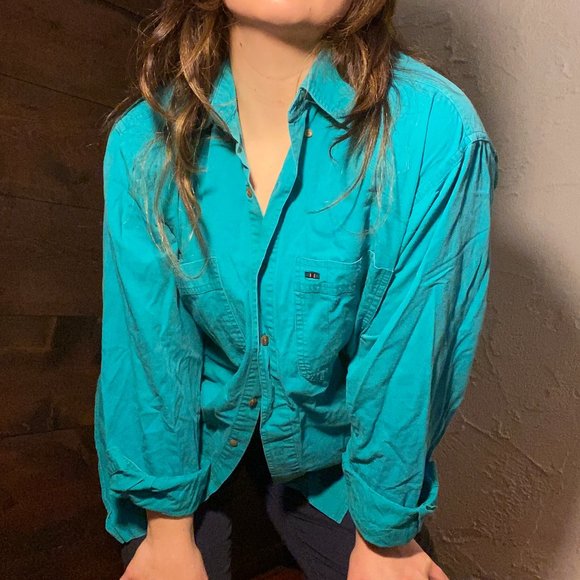 Vintage Teal Oversized Button Down - Picture 1 of 10